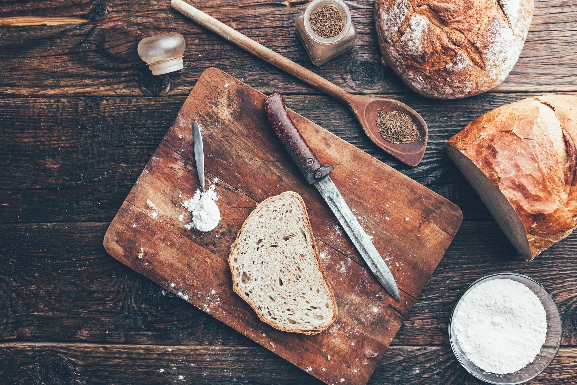 Artisan bread loaf on cutting board