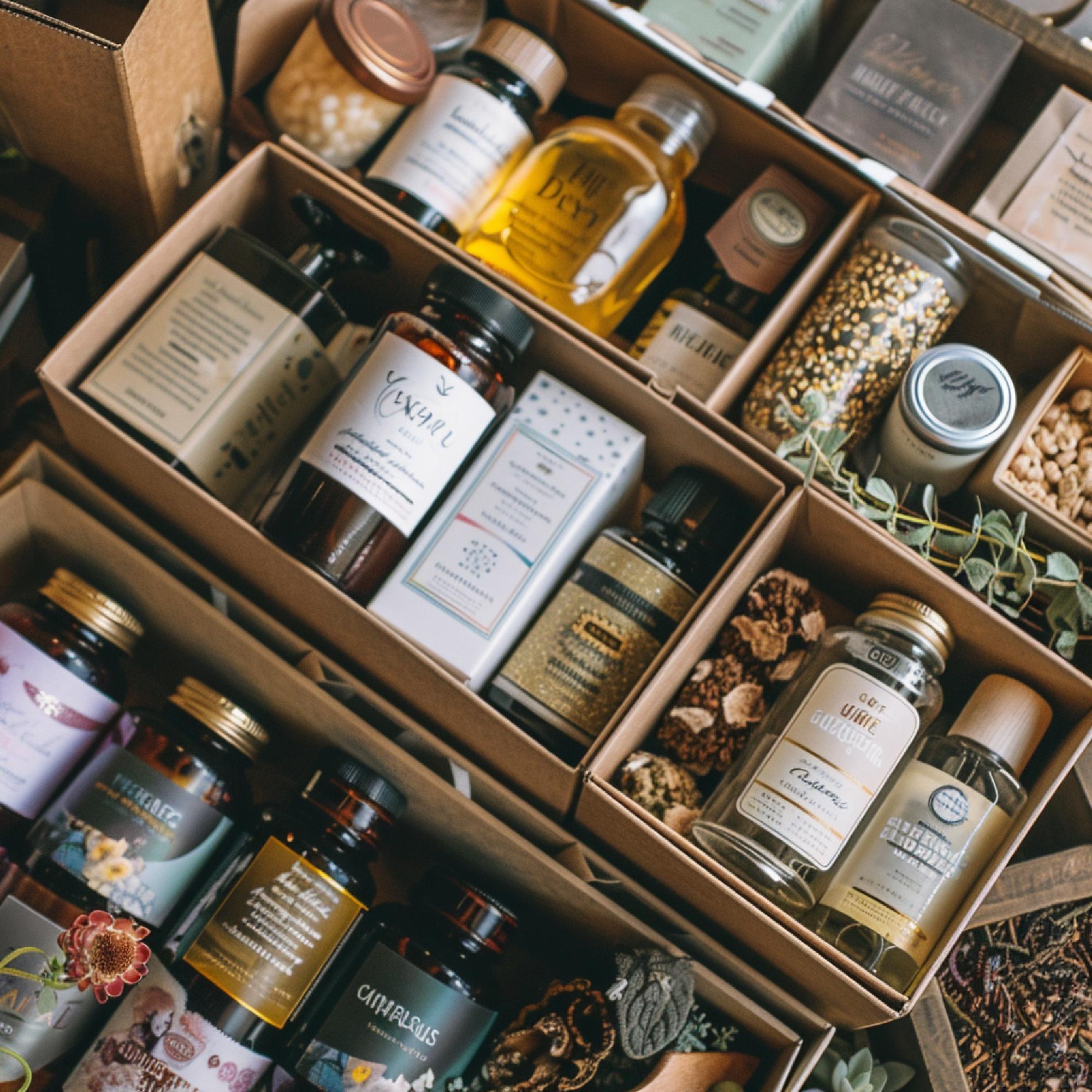 Selection of ingredient boxes on a table